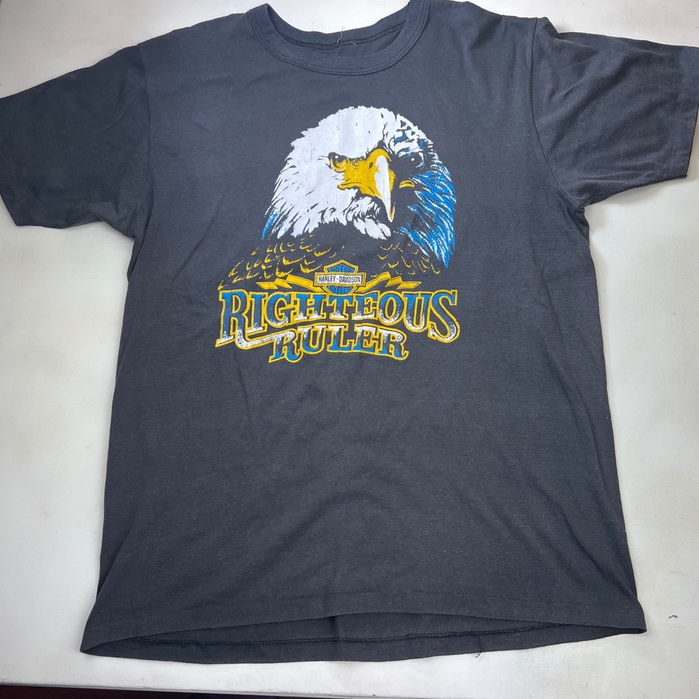 VTG Harley Davidson Righteous Ruler Eagle Graphic T-Shirt Large Single Stitch 3D